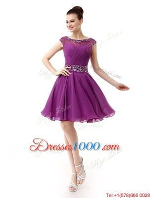 Customized Scoop Cap Sleeves Side Zipper Mini Length Beading and Ruffles