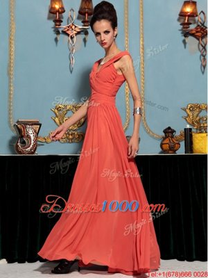 Charming One Shoulder Ruffles Prom Homecoming Dress Red Side Zipper Sleeveless Floor Length