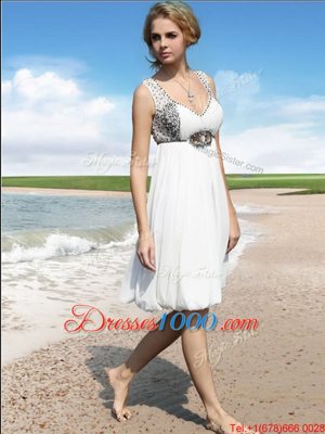 White Column/Sheath Straps Sleeveless Chiffon Floor Length Zipper Beading Prom Party Dress