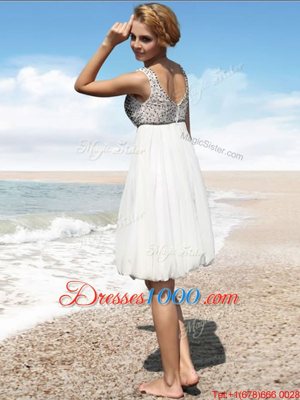 White Column/Sheath Straps Sleeveless Chiffon Floor Length Zipper Beading Prom Party Dress