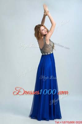 Discount Bateau Cap Sleeves Zipper Prom Dresses Royal Blue Chiffon