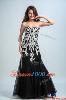 Sexy Black Sweetheart Zipper Embroidery Prom Gown Sleeveless