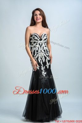 Sexy Black Sweetheart Zipper Embroidery Prom Gown Sleeveless