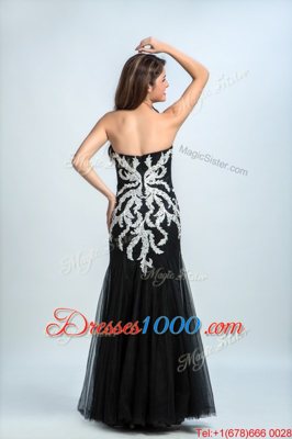 Sexy Black Sweetheart Zipper Embroidery Prom Gown Sleeveless