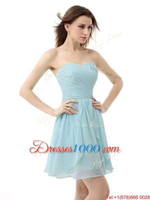 Cute Chiffon Sweetheart Sleeveless Lace Up Ruching Prom Dresses in Light Blue