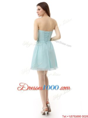 Cute Chiffon Sweetheart Sleeveless Lace Up Ruching Prom Dresses in Light Blue