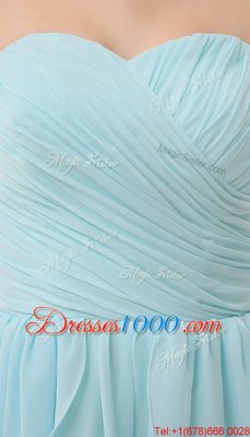Cute Chiffon Sweetheart Sleeveless Lace Up Ruching Prom Dresses in Light Blue