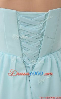 Cute Chiffon Sweetheart Sleeveless Lace Up Ruching Prom Dresses in Light Blue