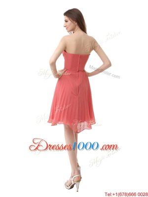 New Style Pleated Strapless Sleeveless Zipper Prom Gown Watermelon Red Chiffon