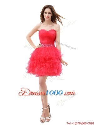 Ruffled A-line Cocktail Dress Red Sweetheart Organza Sleeveless Knee Length Zipper