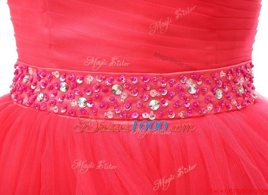 Ruffled A-line Cocktail Dress Red Sweetheart Organza Sleeveless Knee Length Zipper