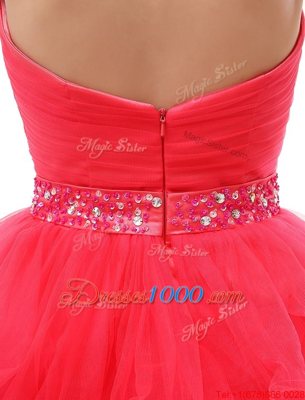 Ruffled A-line Cocktail Dress Red Sweetheart Organza Sleeveless Knee Length Zipper