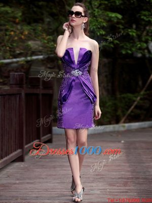 Fitting Purple Sleeveless Satin Zipper Dress for Prom for Prom and Party