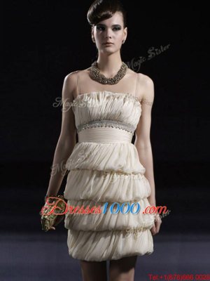 Dynamic Chiffon Strapless Sleeveless Side Zipper Beading and Ruching in Champagne