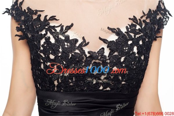 Best Scoop Cap Sleeves Knee Length Lace Zipper Womens Party Dresses with Black