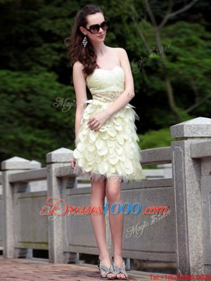 Knee Length Light Yellow Dress for Prom Sweetheart Sleeveless Zipper