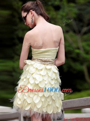 Knee Length Light Yellow Dress for Prom Sweetheart Sleeveless Zipper