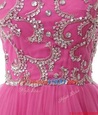 Vintage Rose Pink Column/Sheath Scoop Cap Sleeves Chiffon Mini Length Zipper Beading and Sequins and Pleated Prom Party Dress