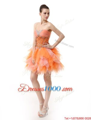 Deluxe Sweetheart Sleeveless Organza Club Wear Beading and Ruffles Zipper