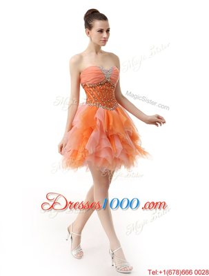 Deluxe Sweetheart Sleeveless Organza Club Wear Beading and Ruffles Zipper