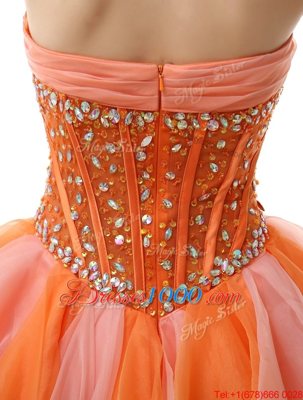 Deluxe Sweetheart Sleeveless Organza Club Wear Beading and Ruffles Zipper