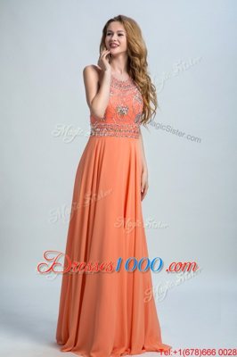 Orange Scoop Neckline Beading Prom Dress Sleeveless Backless