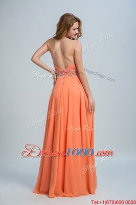Orange Scoop Neckline Beading Prom Dress Sleeveless Backless