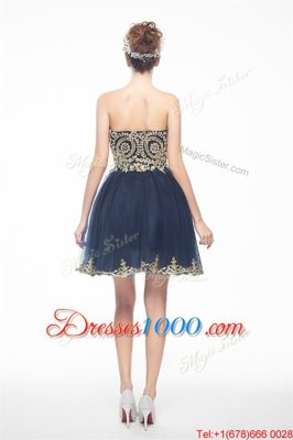 Exceptional Mini Length Side Zipper Prom Dress Navy Blue and In for Prom with Appliques