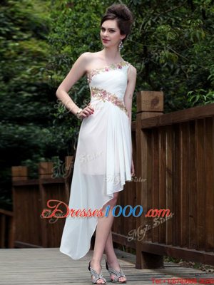 Custom Made One Shoulder Sleeveless Side Zipper Prom Dress White Organza