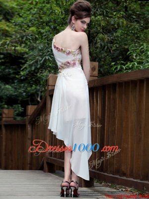 Custom Made One Shoulder Sleeveless Side Zipper Prom Dress White Organza