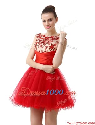 Exquisite Red Organza Zipper Bateau Cap Sleeves Mini Length Homecoming Dress Beading and Ruching