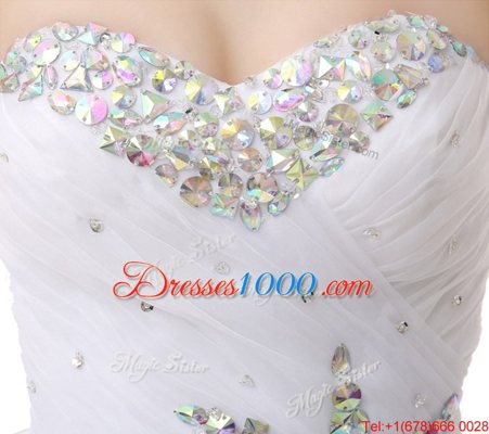 Superior Pink And White A-line Sweetheart Sleeveless Organza Knee Length Lace Up Beading and Ruffles Prom Gown