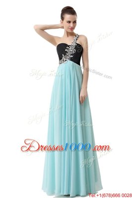 Custom Designed Chiffon One Shoulder Sleeveless Zipper Beading and Ruffles in Blue And Black