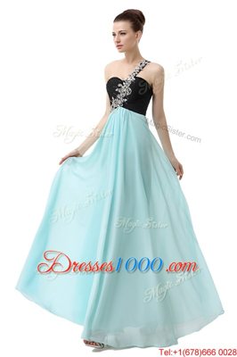 Custom Designed Chiffon One Shoulder Sleeveless Zipper Beading and Ruffles in Blue And Black