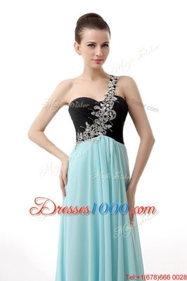 Custom Designed Chiffon One Shoulder Sleeveless Zipper Beading and Ruffles in Blue And Black