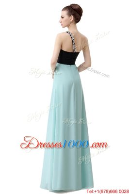 Custom Designed Chiffon One Shoulder Sleeveless Zipper Beading and Ruffles in Blue And Black