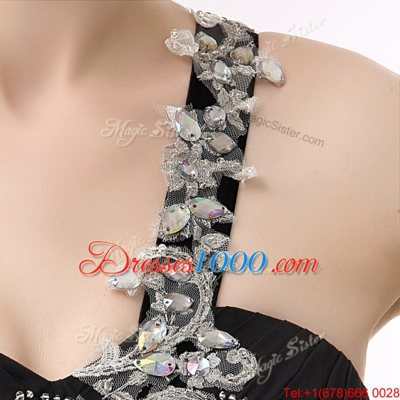 Custom Designed Chiffon One Shoulder Sleeveless Zipper Beading and Ruffles in Blue And Black