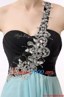 Custom Designed Chiffon One Shoulder Sleeveless Zipper Beading and Ruffles in Blue And Black