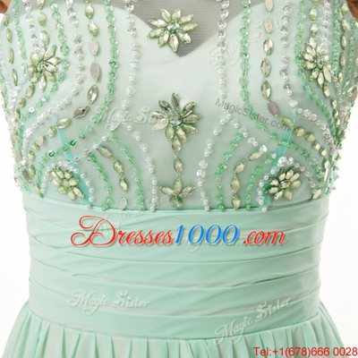 Lovely Scoop Floor Length Zipper Womens Evening Dresses Apple Green and In for Prom with Beading and Bowknot