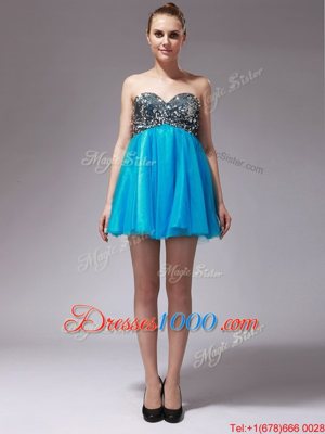 Smart Tulle Sweetheart Sleeveless Zipper Beading Prom Evening Gown in Aqua Blue