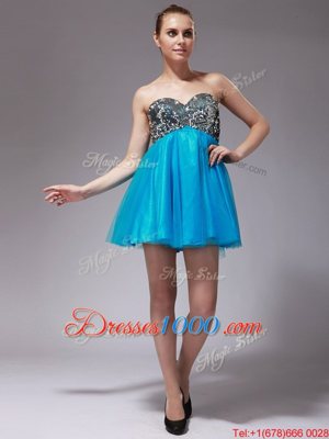 Smart Tulle Sweetheart Sleeveless Zipper Beading Prom Evening Gown in Aqua Blue