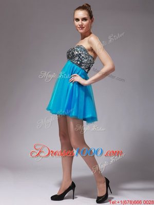 Smart Tulle Sweetheart Sleeveless Zipper Beading Prom Evening Gown in Aqua Blue