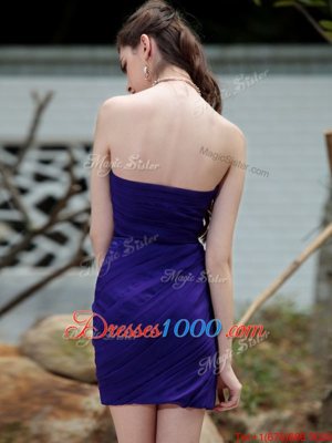 Trendy Royal Blue Backless Strapless Beading and Ruching Prom Dress Chiffon Sleeveless