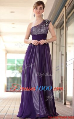 One Shoulder Sleeveless Side Zipper Prom Gown Purple Chiffon