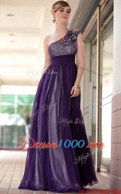 One Shoulder Sleeveless Side Zipper Prom Gown Purple Chiffon