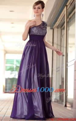 One Shoulder Sleeveless Side Zipper Prom Gown Purple Chiffon