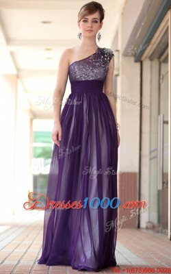 One Shoulder Sleeveless Side Zipper Prom Gown Purple Chiffon