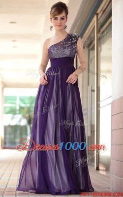 One Shoulder Sleeveless Side Zipper Prom Gown Purple Chiffon