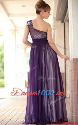 One Shoulder Sleeveless Side Zipper Prom Gown Purple Chiffon