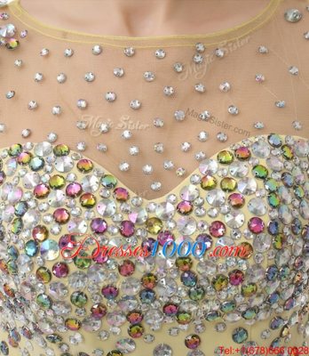 Clearance Sleeveless Organza Knee Length Zipper Prom Dresses in Light Yellow for with Beading